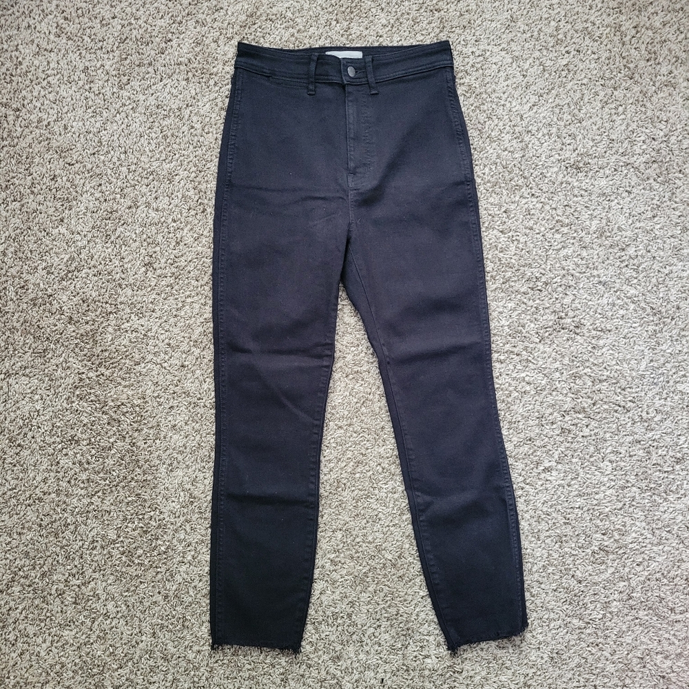 Everlane The Way High Skinny Jeans Organic Cotton Black Raw Hem Size 28 Regular